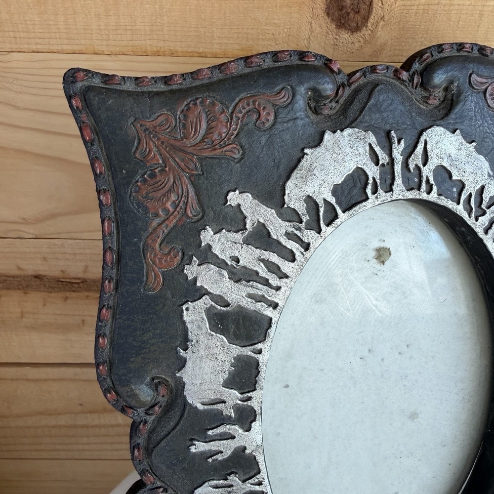 VTG Western Cowboy Picture Frame Rodeo Rustic Ranch Oval Photo - Picture 2 of 5